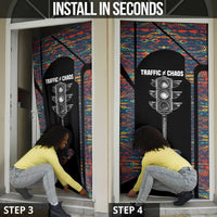 Garrett Morgan Door Cover with Full Body Portrait, Stop Wait Go Quote, Traffic Light Design - Wonder Print Shop