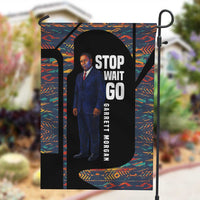 Garrett Morgan Garden Flag with Full Body Portrait, Stop Wait Go Quote, Traffic Light Design - Wonder Print Shop