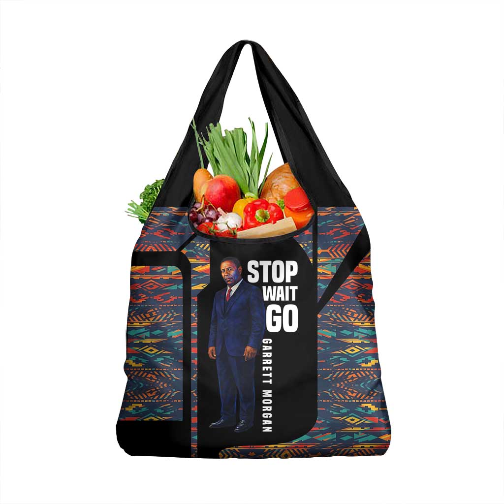 Garrett Morgan Grocery Bag with Full Body Portrait, Stop Wait Go Quote, Traffic Light Design - Wonder Print Shop