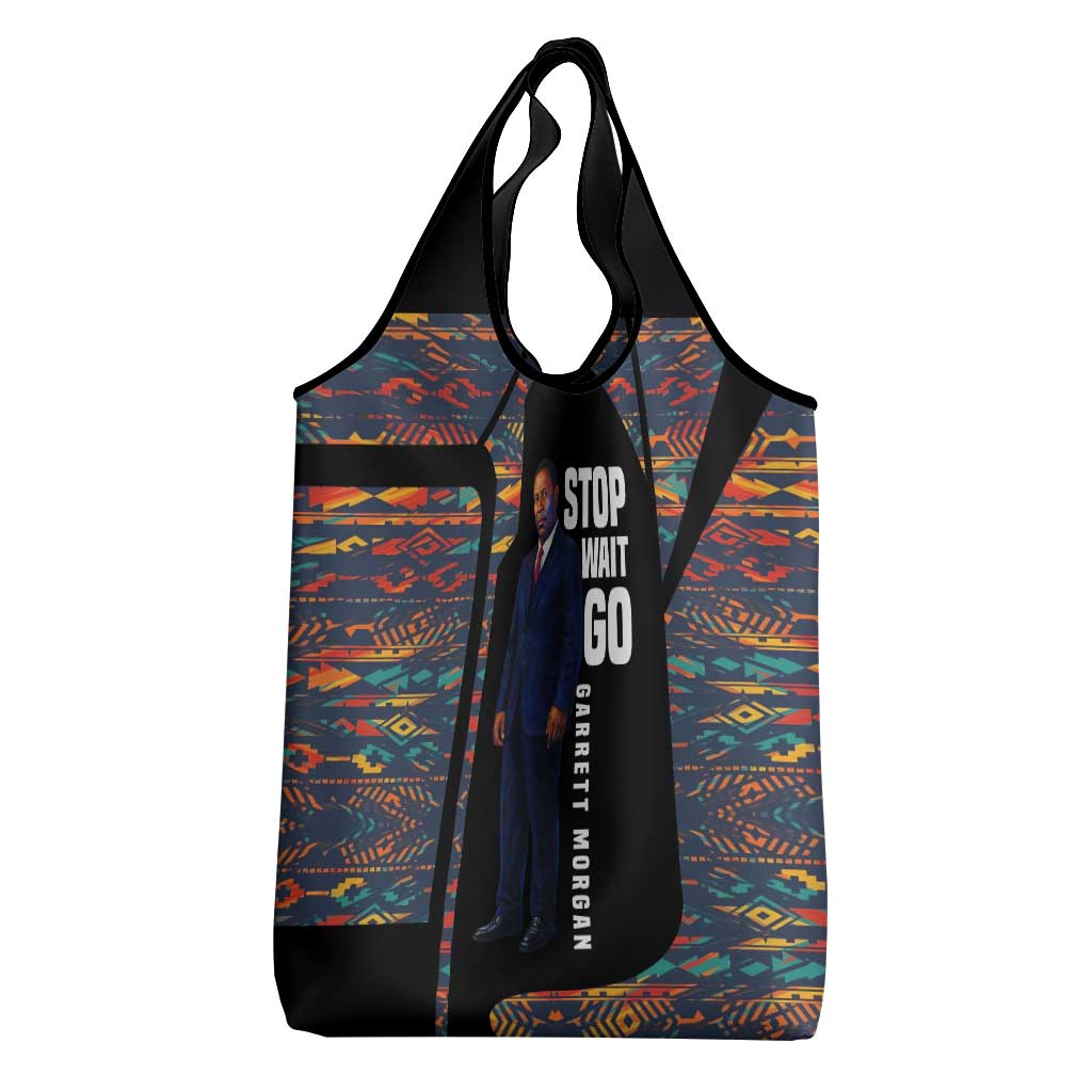 Garrett Morgan Grocery Bag with Full Body Portrait, Stop Wait Go Quote, Traffic Light Design - Wonder Print Shop