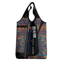 Garrett Morgan Grocery Bag with Full Body Portrait, Stop Wait Go Quote, Traffic Light Design - Wonder Print Shop