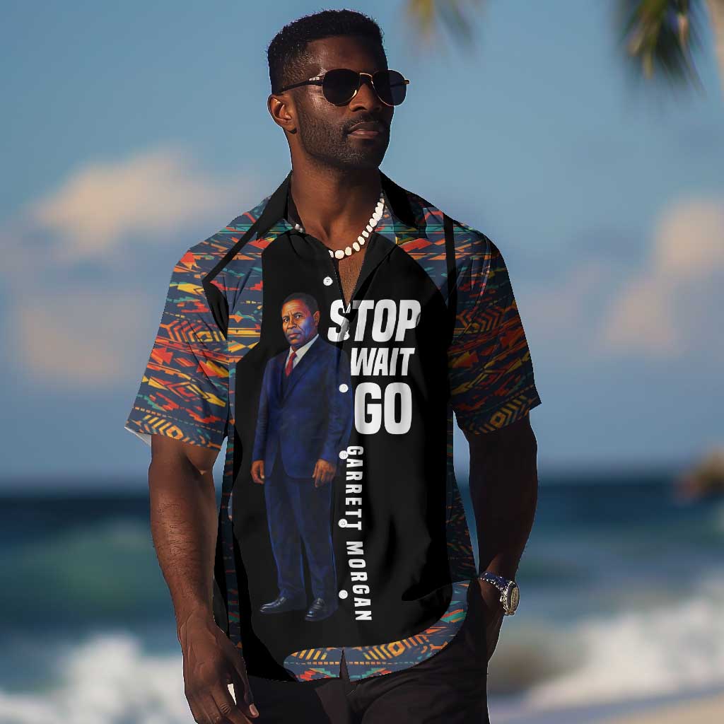 Garrett Morgan Hawaiian Shirt with Full Body Portrait, Stop Wait Go Quote, Traffic Light Design - Wonder Print Shop