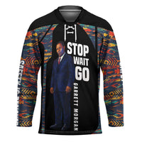 Garrett Morgan Hockey Jersey with Full Body Portrait, Stop Wait Go Quote, Traffic Light Design - Wonder Print Shop