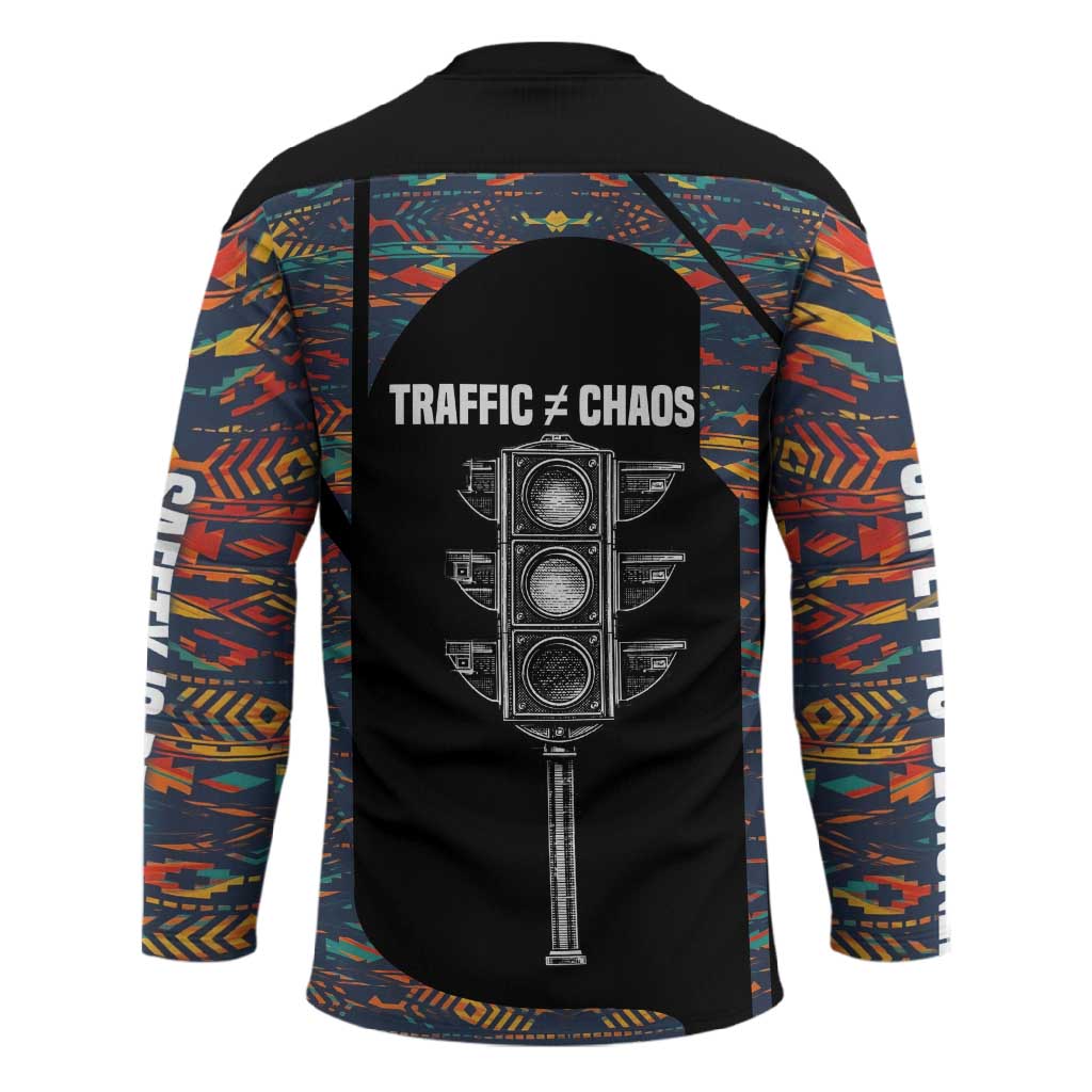 Garrett Morgan Hockey Jersey with Full Body Portrait, Stop Wait Go Quote, Traffic Light Design - Wonder Print Shop