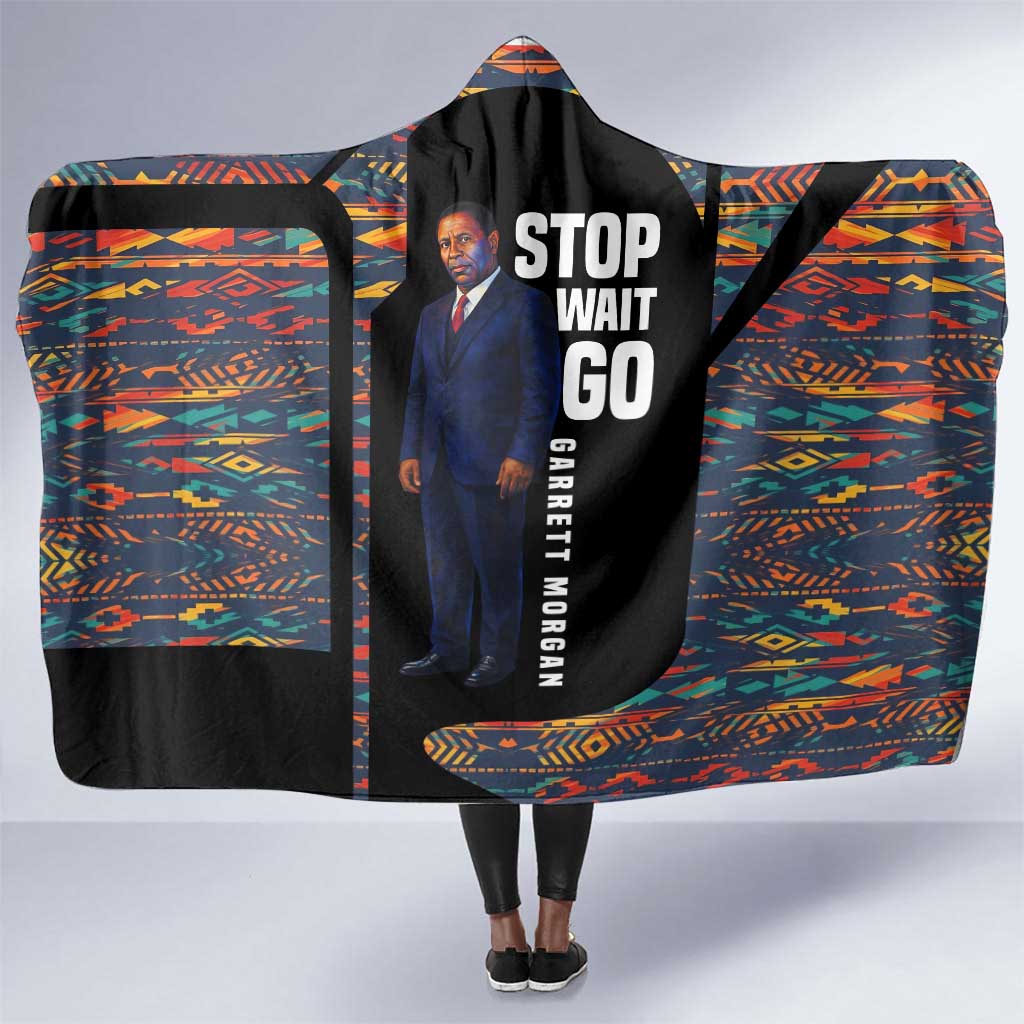 Garrett Morgan Hooded Blanket with Full Body Portrait, Stop Wait Go Quote, Traffic Light Design - Wonder Print Shop
