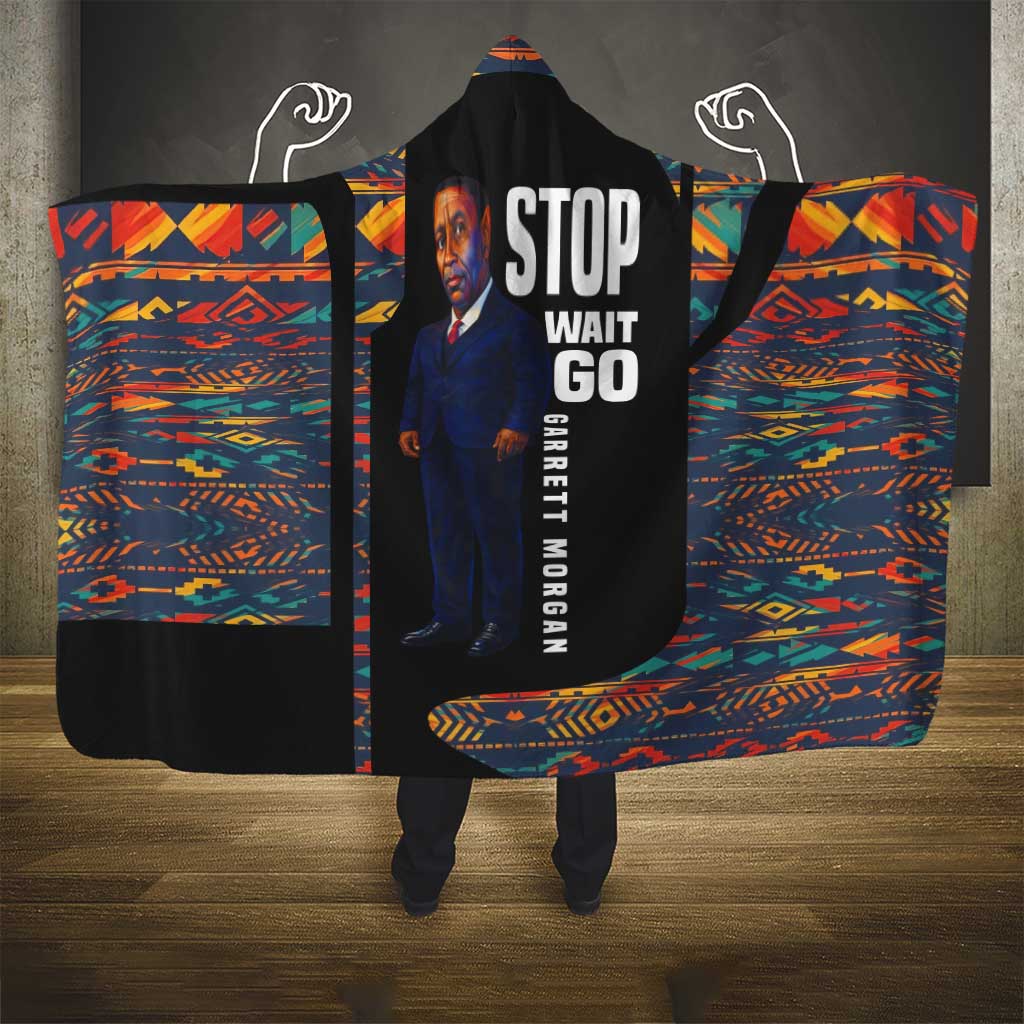Garrett Morgan Hooded Blanket with Full Body Portrait, Stop Wait Go Quote, Traffic Light Design - Wonder Print Shop