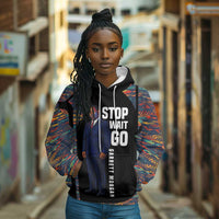 Garrett Morgan Hoodie with Full Body Portrait, Stop Wait Go Quote, Traffic Light Design - Wonder Print Shop