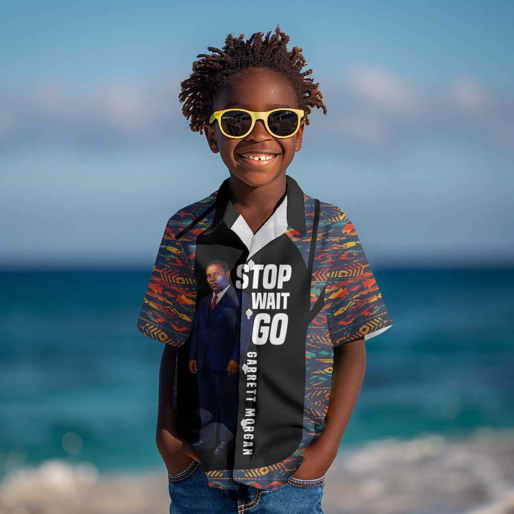 Garrett Morgan Kid Hawaiian Shirt with Full Body Portrait, Stop Wait Go Quote, Traffic Light Design - Wonder Print Shop