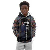 Garrett Morgan Kid Hoodie with Full Body Portrait, Stop Wait Go Quote, Traffic Light Design - Wonder Print Shop