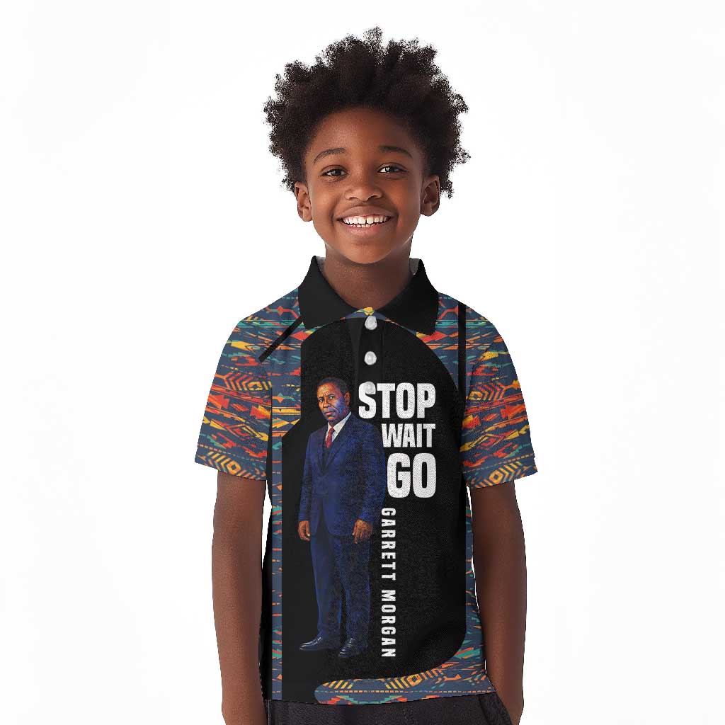 Garrett Morgan Kid Polo Shirt with Full Body Portrait, Stop Wait Go Quote, Traffic Light Design - Wonder Print Shop