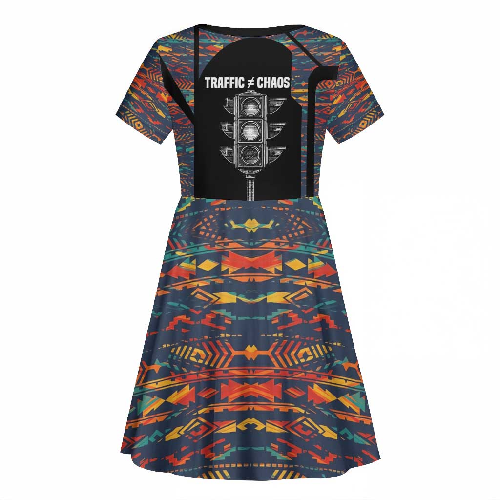 Garrett Morgan Kid Short Sleeve Dress with Full Body Portrait, Stop Wait Go Quote, Traffic Light Design - Wonder Print Shop