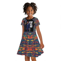 Garrett Morgan Kid Short Sleeve Dress with Full Body Portrait, Stop Wait Go Quote, Traffic Light Design - Wonder Print Shop
