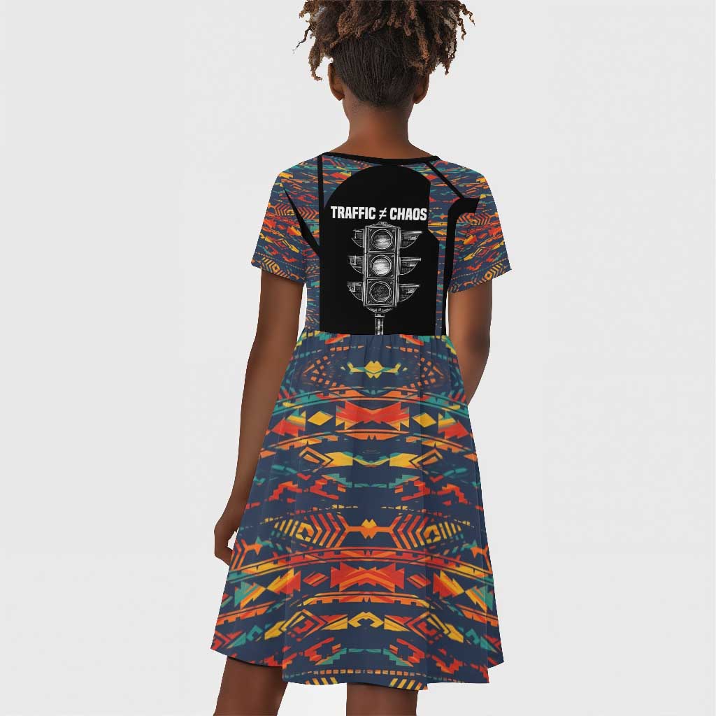 Garrett Morgan Kid Short Sleeve Dress with Full Body Portrait, Stop Wait Go Quote, Traffic Light Design - Wonder Print Shop