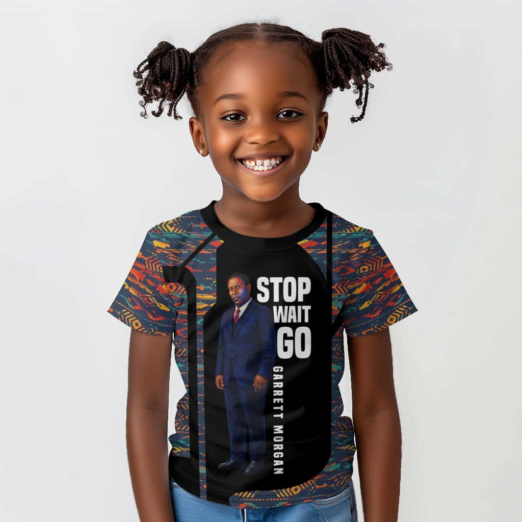 Garrett Morgan Kid T shirt with Full Body Portrait, Stop Wait Go Quote, Traffic Light Design - Wonder Print Shop