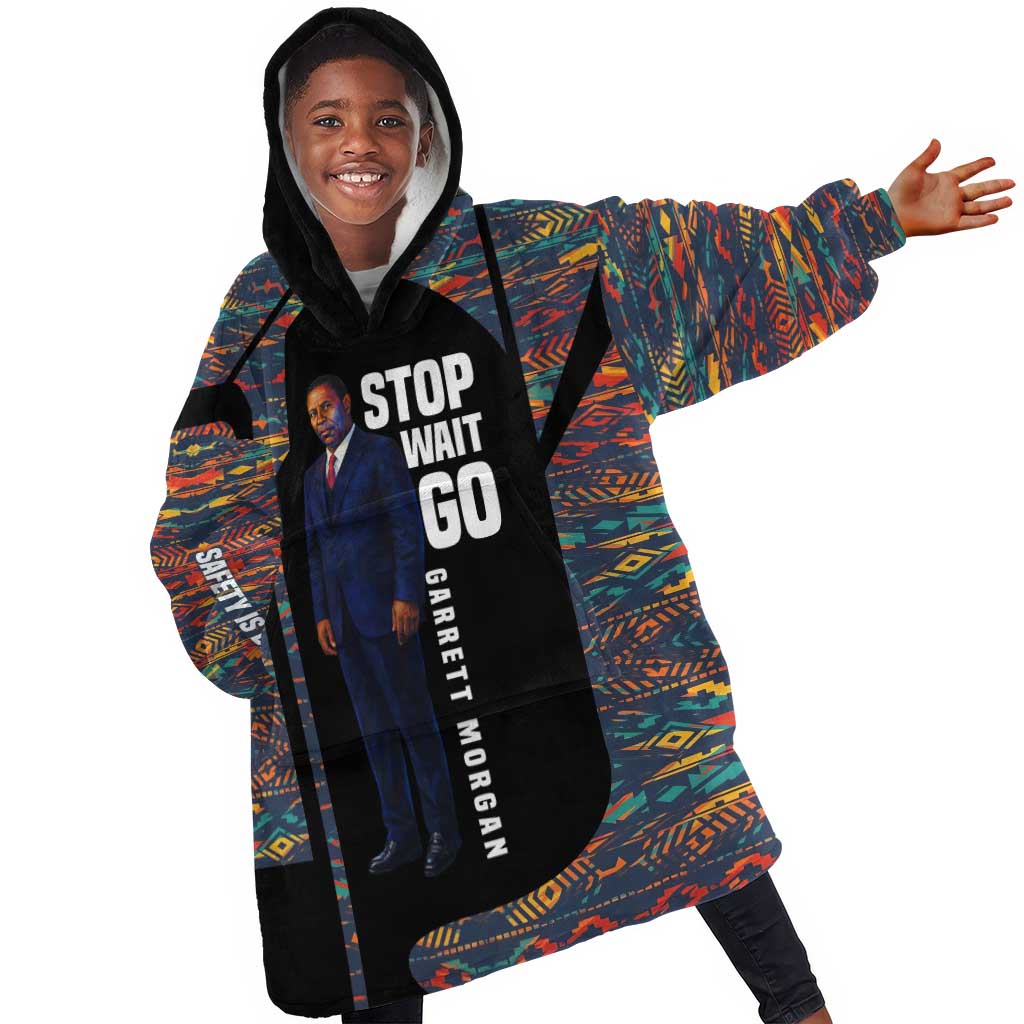 Garrett Morgan Kid Wearable Blanket Hoodie with Full Body Portrait, Stop Wait Go Quote, Traffic Light Design - Wonder Print Shop