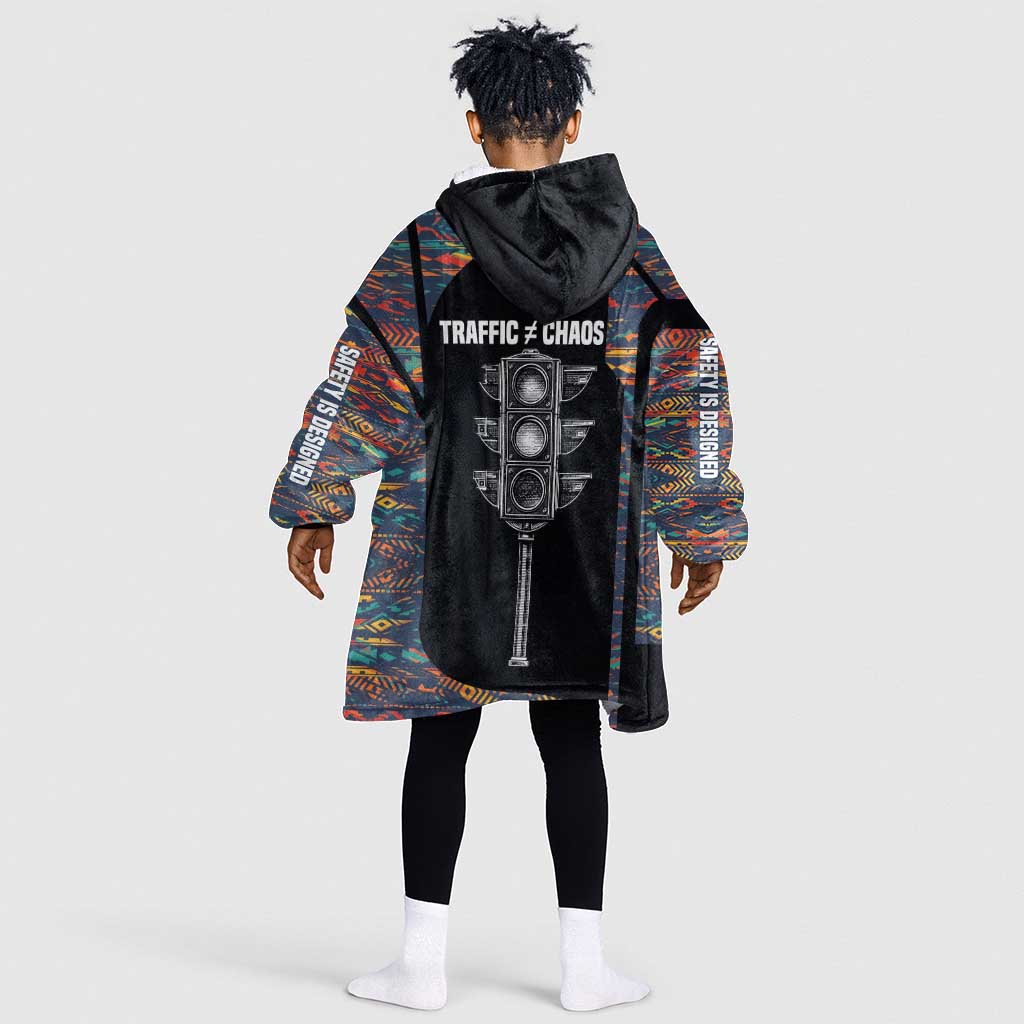 Garrett Morgan Kid Wearable Blanket Hoodie with Full Body Portrait, Stop Wait Go Quote, Traffic Light Design - Wonder Print Shop