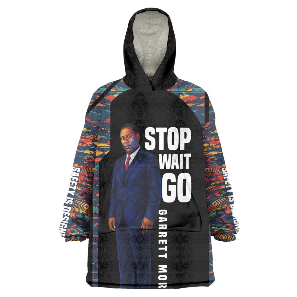 Garrett Morgan Kid Wearable Blanket Hoodie with Full Body Portrait, Stop Wait Go Quote, Traffic Light Design - Wonder Print Shop