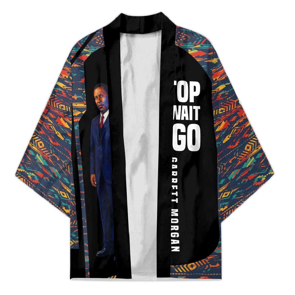 Garrett Morgan Kimono with Full Body Portrait, Stop Wait Go Quote, Traffic Light Design - Wonder Print Shop