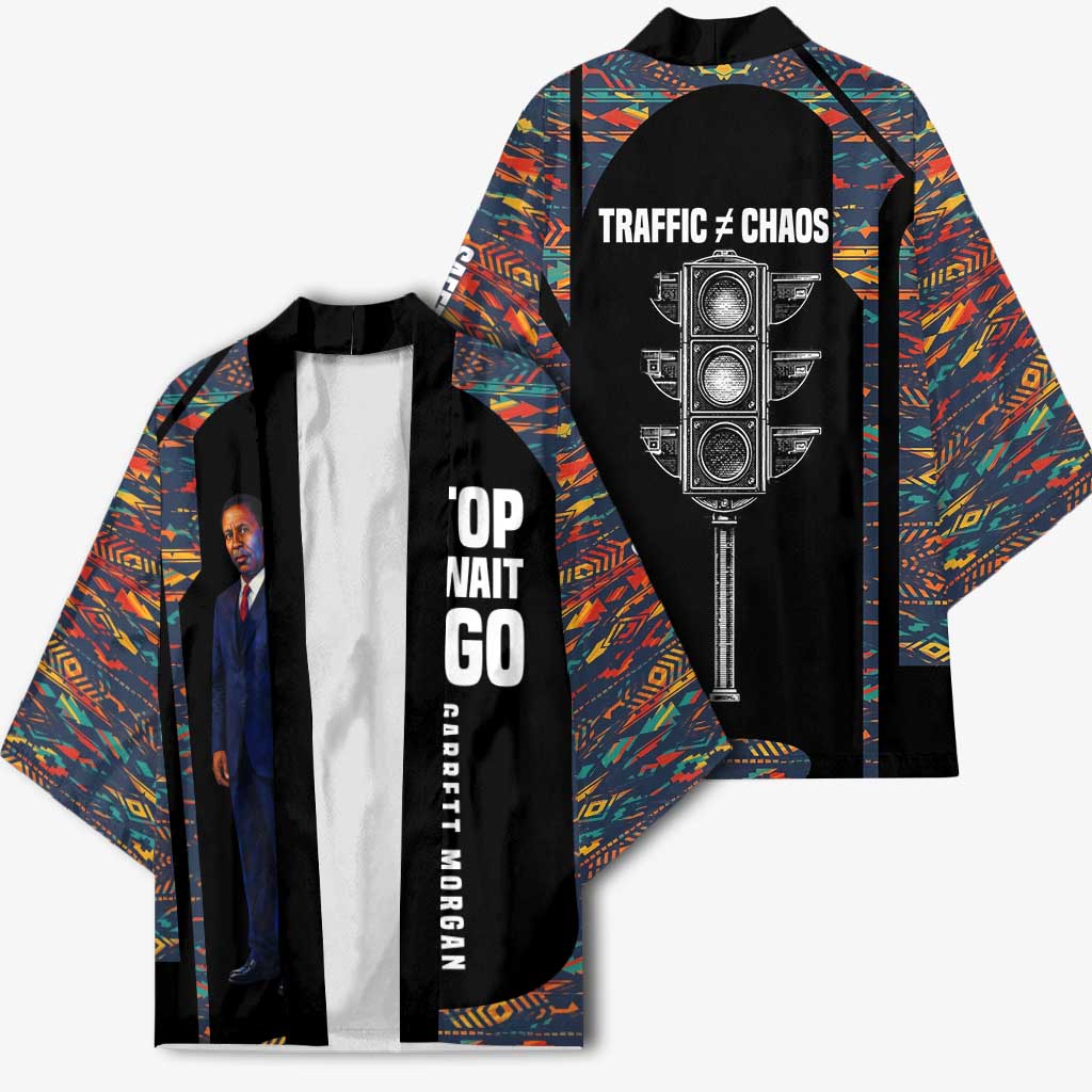 Garrett Morgan Kimono with Full Body Portrait, Stop Wait Go Quote, Traffic Light Design - Wonder Print Shop