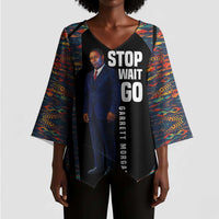 Garrett Morgan Kimono Sleeve Blouse with Full Body Portrait, Stop Wait Go Quote, Traffic Light Design - Wonder Print Shop