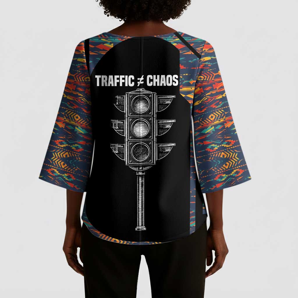 Garrett Morgan Kimono Sleeve Blouse with Full Body Portrait, Stop Wait Go Quote, Traffic Light Design - Wonder Print Shop