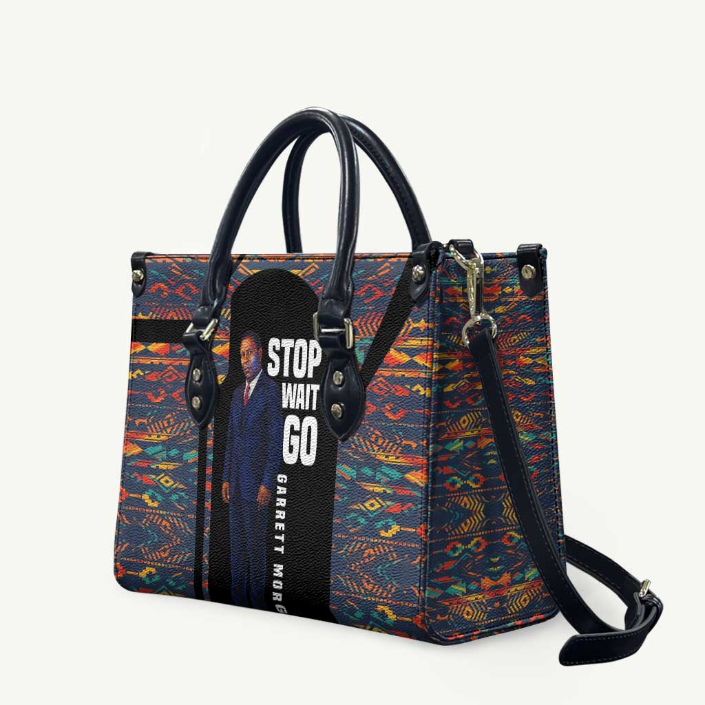 Garrett Morgan Leather Bag with Full Body Portrait, Stop Wait Go Quote, Traffic Light Design - Wonder Print Shop