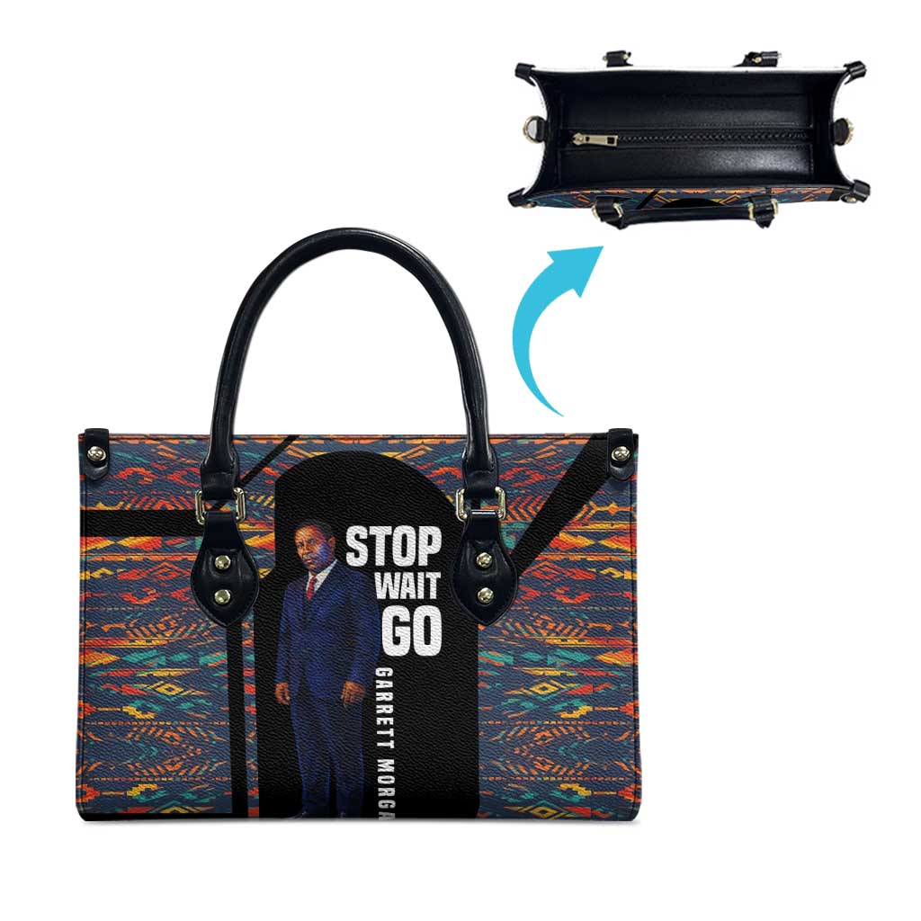 Garrett Morgan Leather Bag with Full Body Portrait, Stop Wait Go Quote, Traffic Light Design - Wonder Print Shop