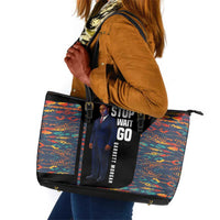Garrett Morgan Leather Tote Bag with Full Body Portrait, Stop Wait Go Quote, Traffic Light Design - Wonder Print Shop