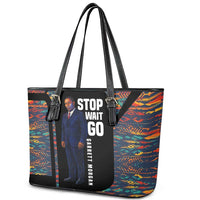 Garrett Morgan Leather Tote Bag with Full Body Portrait, Stop Wait Go Quote, Traffic Light Design - Wonder Print Shop