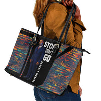 Garrett Morgan Leather Tote Bag with Full Body Portrait, Stop Wait Go Quote, Traffic Light Design - Wonder Print Shop