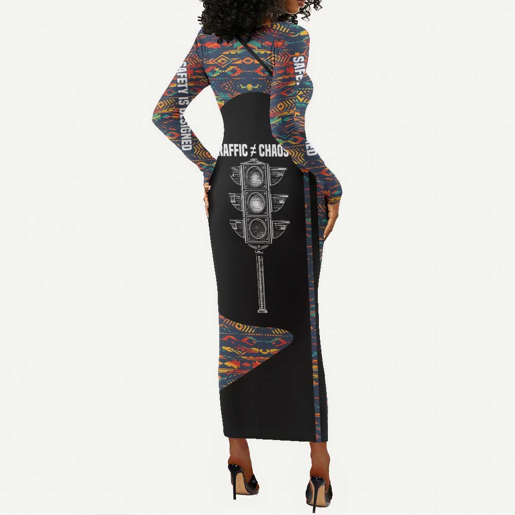 Garrett Morgan Long Sleeve Bodycon Dress with Full Body Portrait, Stop Wait Go Quote, Traffic Light Design - Wonder Print Shop