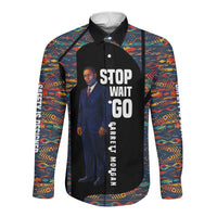 Garrett Morgan Long Sleeve Button Shirt with Full Body Portrait, Stop Wait Go Quote, Traffic Light Design - Wonder Print Shop