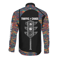 Garrett Morgan Long Sleeve Button Shirt with Full Body Portrait, Stop Wait Go Quote, Traffic Light Design - Wonder Print Shop