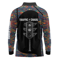 Garrett Morgan Long Sleeve Polo Shirt with Full Body Portrait, Stop Wait Go Quote, Traffic Light Design - Wonder Print Shop