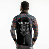 Garrett Morgan Long Sleeve Polo Shirt with Full Body Portrait, Stop Wait Go Quote, Traffic Light Design - Wonder Print Shop