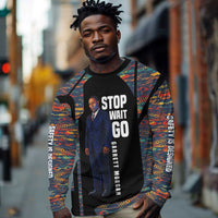 Garrett Morgan Long Sleeve Shirt with Full Body Portrait, Stop Wait Go Quote, Traffic Light Design - Wonder Print Shop
