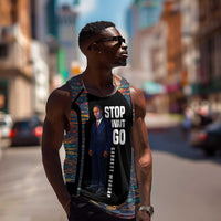 Garrett Morgan Men Tank Top with Full Body Portrait, Stop Wait Go Quote, Traffic Light Design - Wonder Print Shop