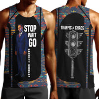 Garrett Morgan Men Tank Top with Full Body Portrait, Stop Wait Go Quote, Traffic Light Design - Wonder Print Shop