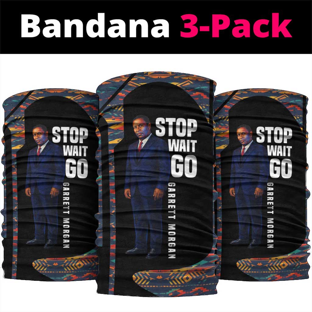 Garrett Morgan Neck Gaiter with Full Body Portrait, Stop Wait Go Quote, Traffic Light Design - Wonder Print Shop