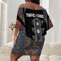 Garrett Morgan Off Shoulder Short Dress with Full Body Portrait, Stop Wait Go Quote, Traffic Light Design - Wonder Print Shop