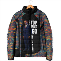 Garrett Morgan Padded Jacket with Full Body Portrait, Stop Wait Go Quote, Traffic Light Design - Wonder Print Shop