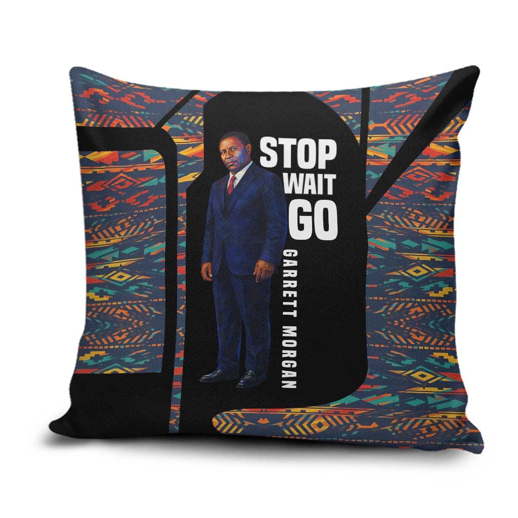 Garrett Morgan Pillow Cover with Full Body Portrait, Stop Wait Go Quote, Traffic Light Design - Wonder Print Shop