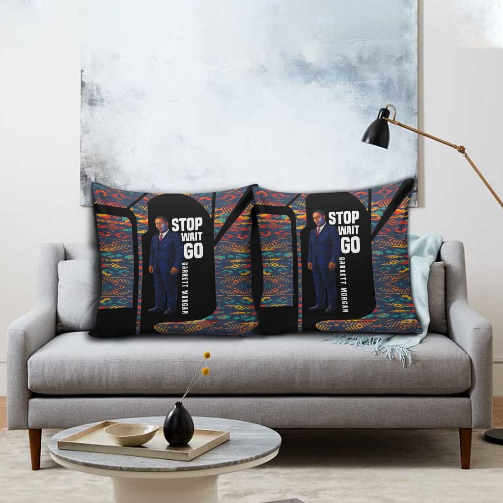 Garrett Morgan Pillow Cover with Full Body Portrait, Stop Wait Go Quote, Traffic Light Design - Wonder Print Shop