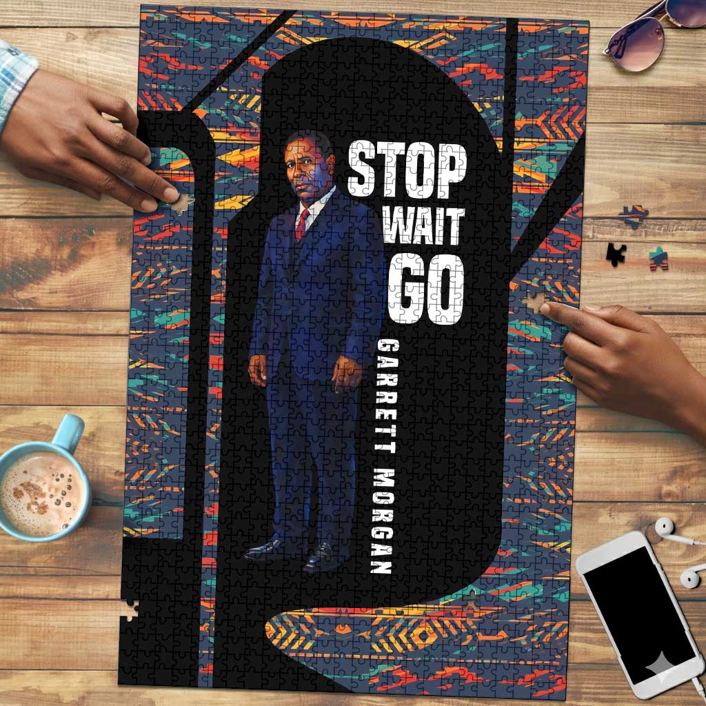 Garrett Morgan Puzzle with Full Body Portrait, Stop Wait Go Quote, Traffic Light Design - Wonder Print Shop