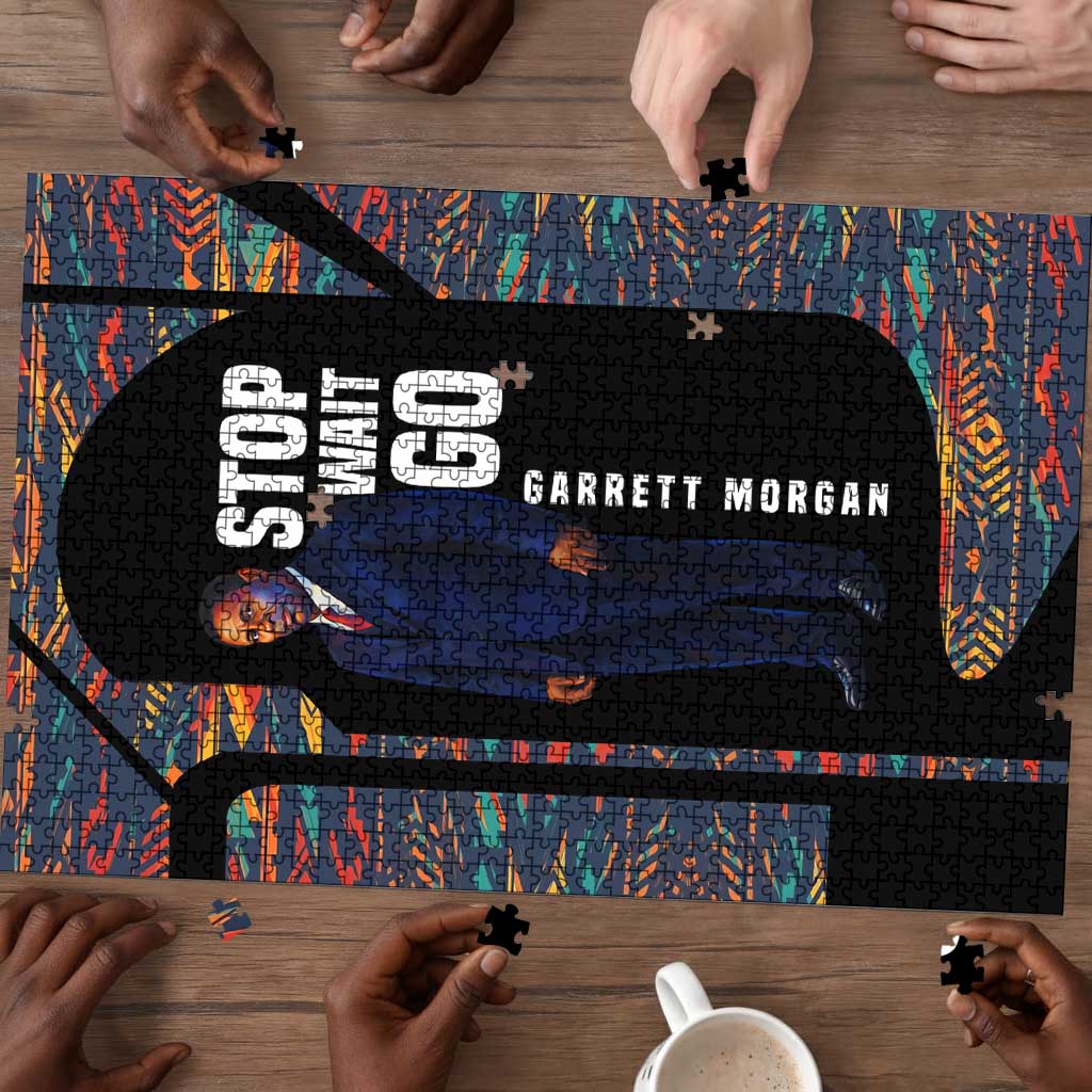 Garrett Morgan Puzzle with Full Body Portrait, Stop Wait Go Quote, Traffic Light Design - Wonder Print Shop