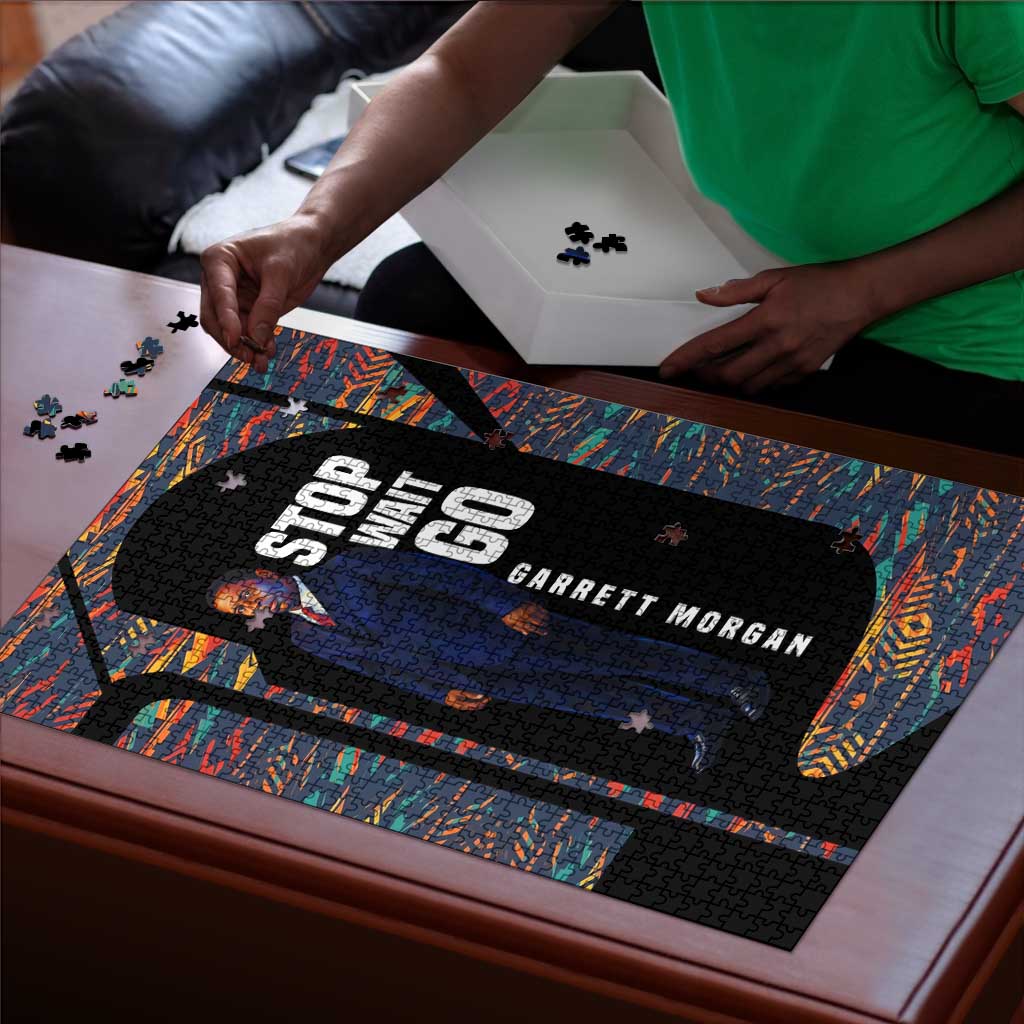 Garrett Morgan Puzzle with Full Body Portrait, Stop Wait Go Quote, Traffic Light Design - Wonder Print Shop