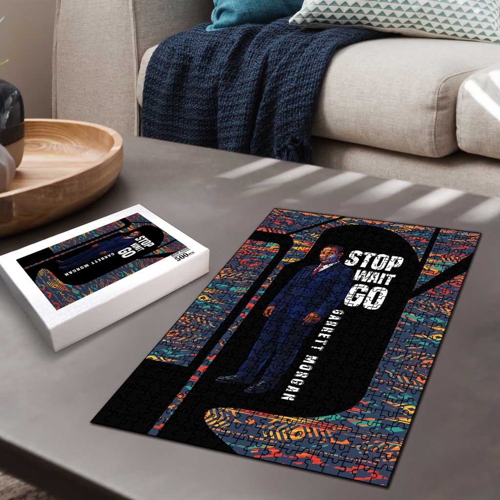 Garrett Morgan Puzzle with Full Body Portrait, Stop Wait Go Quote, Traffic Light Design - Wonder Print Shop