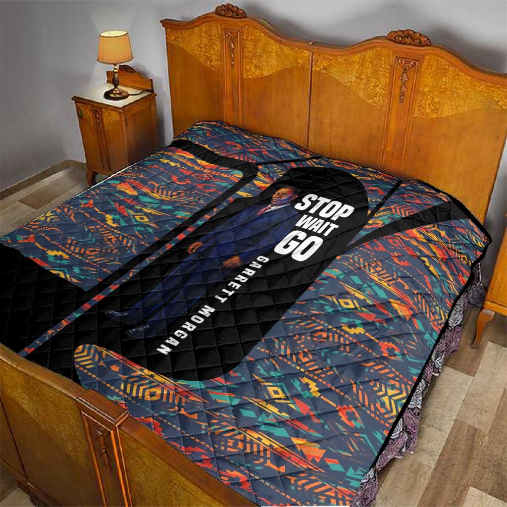 Garrett Morgan Quilt with Full Body Portrait, Stop Wait Go Quote, Traffic Light Design - Wonder Print Shop