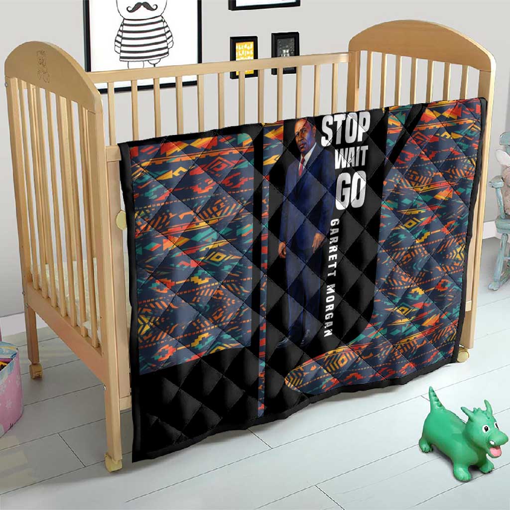 Garrett Morgan Quilt with Full Body Portrait, Stop Wait Go Quote, Traffic Light Design - Wonder Print Shop