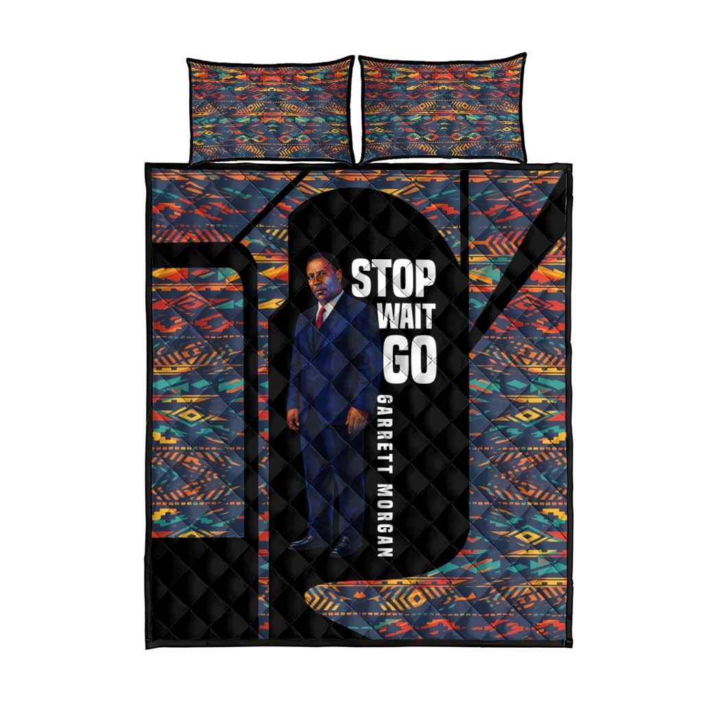 Garrett Morgan Quilt Bed Set with Full Body Portrait, Stop Wait Go Quote, Traffic Light Design - Wonder Print Shop